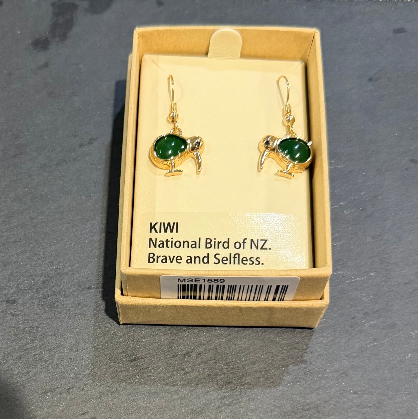 Jade and gold kiwi Maori Design Earring