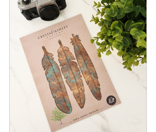 Popout Copper Patina  Feather Set - Wall Art
