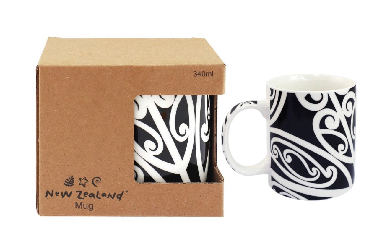 Maori Design Ceramic Mug - Black and White