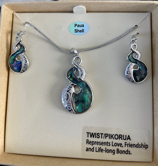 Paua Twist Necklace and Earrings