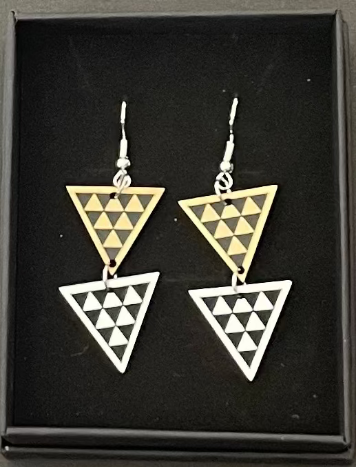 Pair of triangle-shaped earrings in a black box