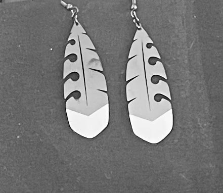 Stainless steel Black and white feather Earrings