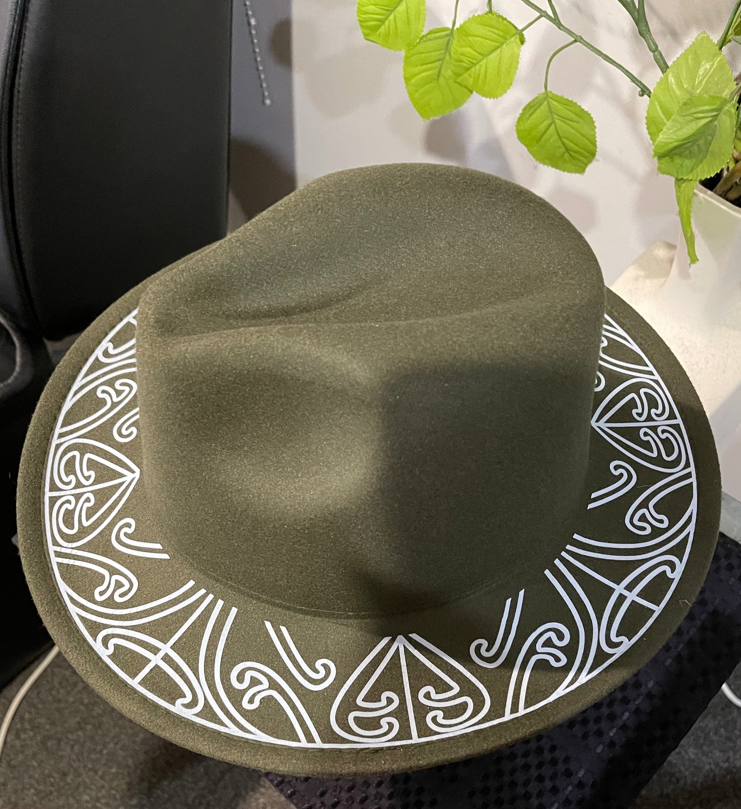 Large Potae - 63cm olive green Fedora Felt Hat - Ready to Decorate Your Own Design