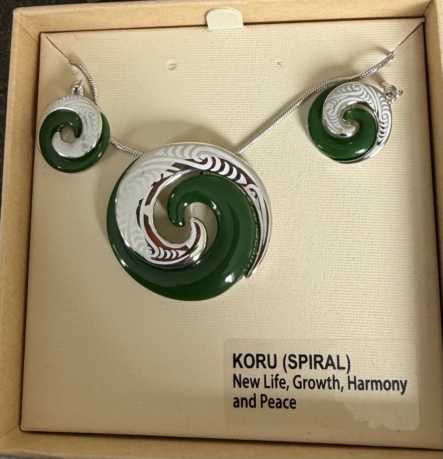 Jade koru Necklace and Earrings