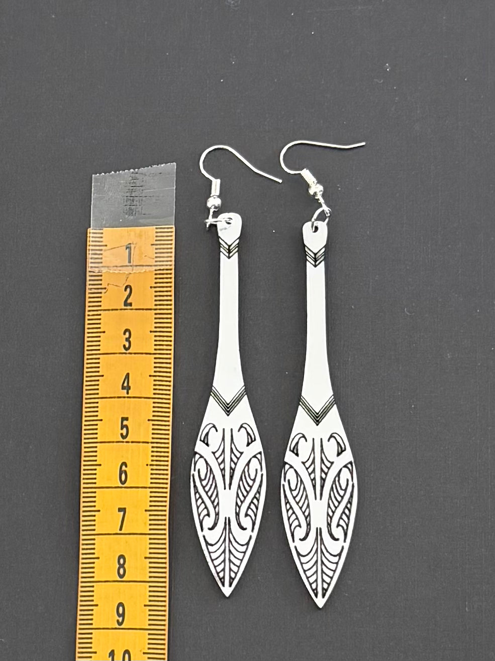 Acrylic Te Hoe Waka Earrings silver Metalic
