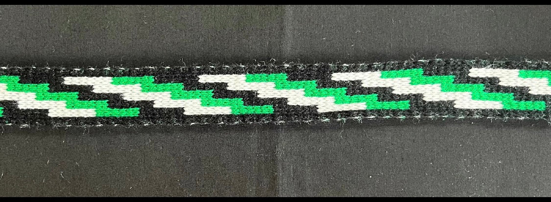 1inch emerald green Black and White Poutama Taniko Band