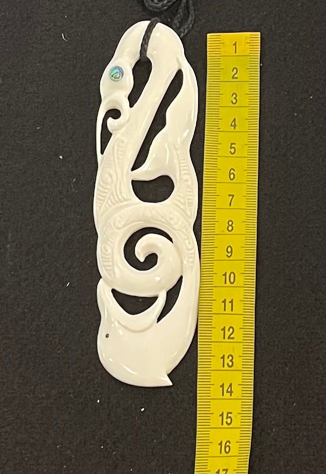 Manaia Dolphin Koru Pendant - Bone Carving