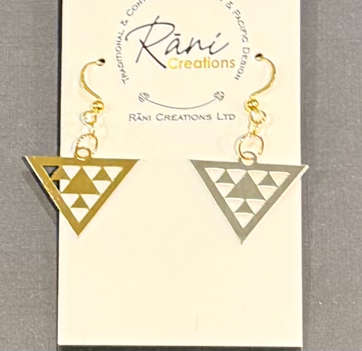 Stainless Steel Gold Taniko Design Earrings