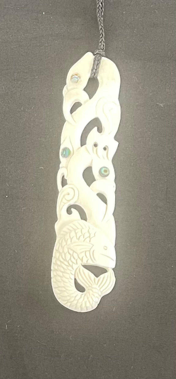 Manaia Pendant With a Snapper Fish - Bone Carving