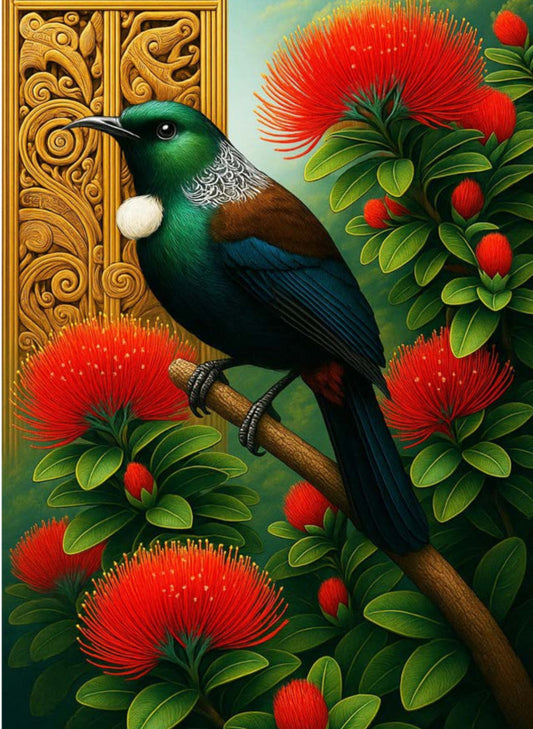 Maori Art Cards by Artist Doug Healey - Tui Bird