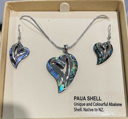 Paua Heart Necklace and Earrings
