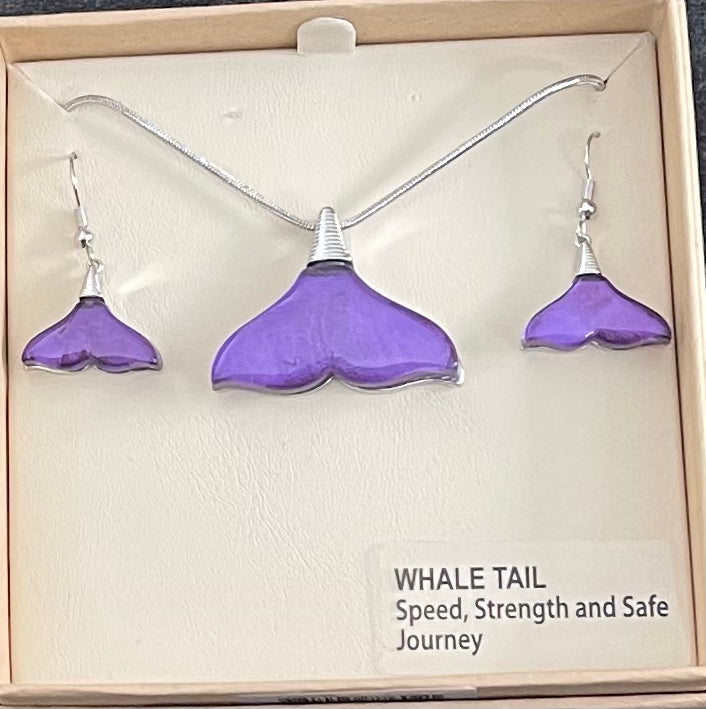 Purple Resin Whale Tail Necklace and Earrings
