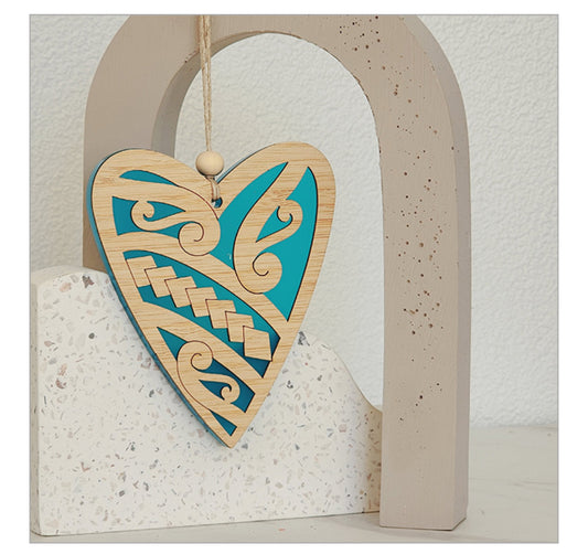 Ready To Hang Turquoise Heart Bamboo Acrylic Decoration