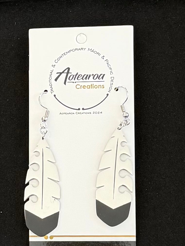 Stainless Steel Black tip Feather Earrings