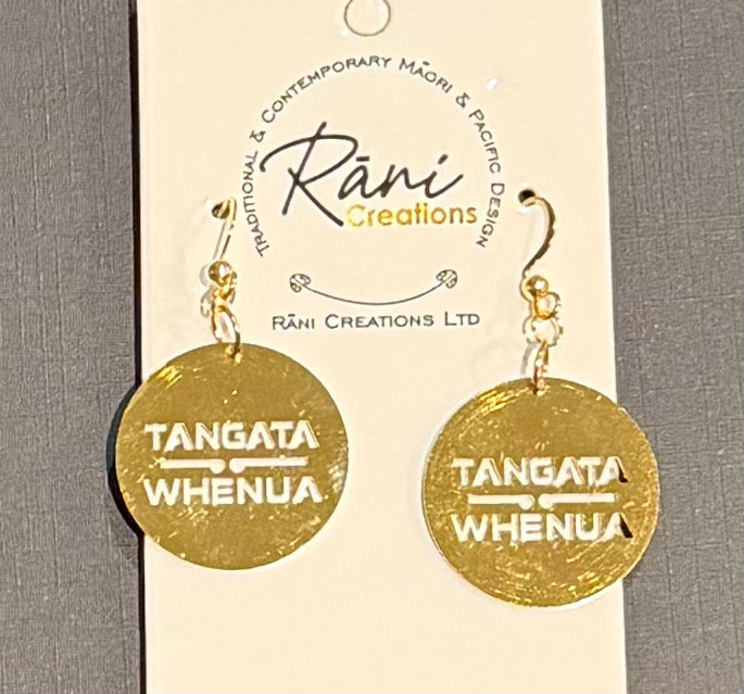 Stainless Steel Gold Tangata Whenua Design Earrings