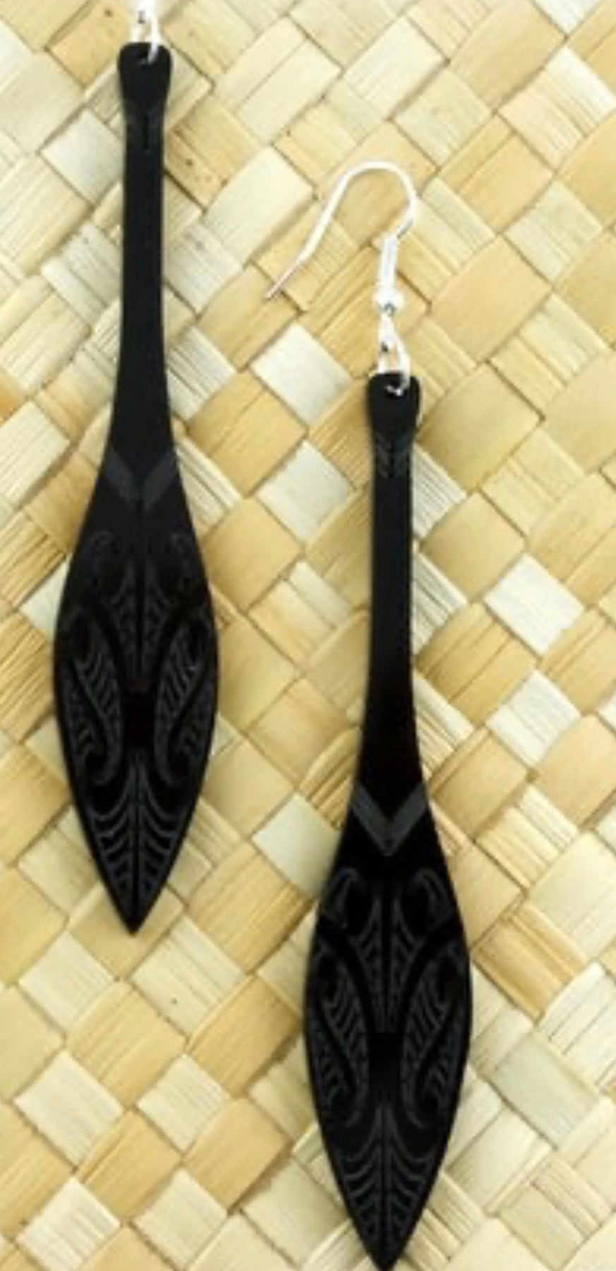 Acrylic Te Hoe Waka Earrings - Black