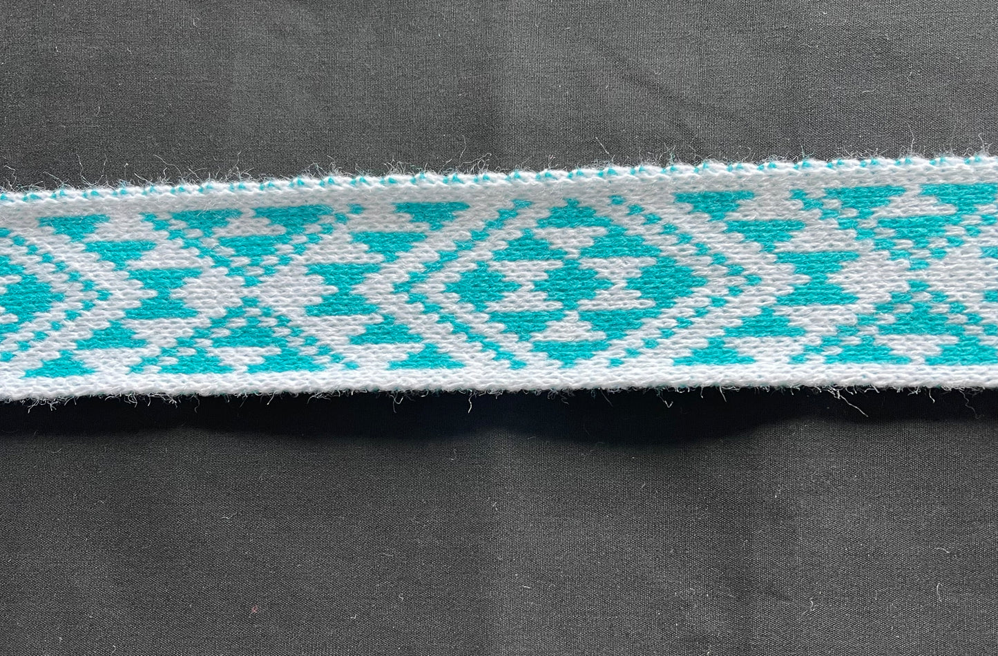 White and Turquoise Pātiki - Taniko Band 2inch