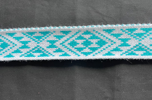 White and Turquoise Pātiki - Taniko Band 2inch