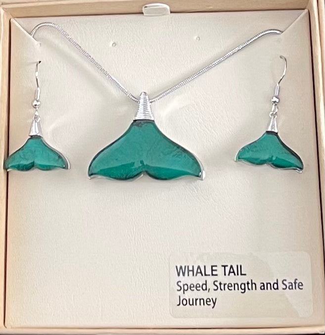 Jade Resin Whale Tail Necklace and Earrings