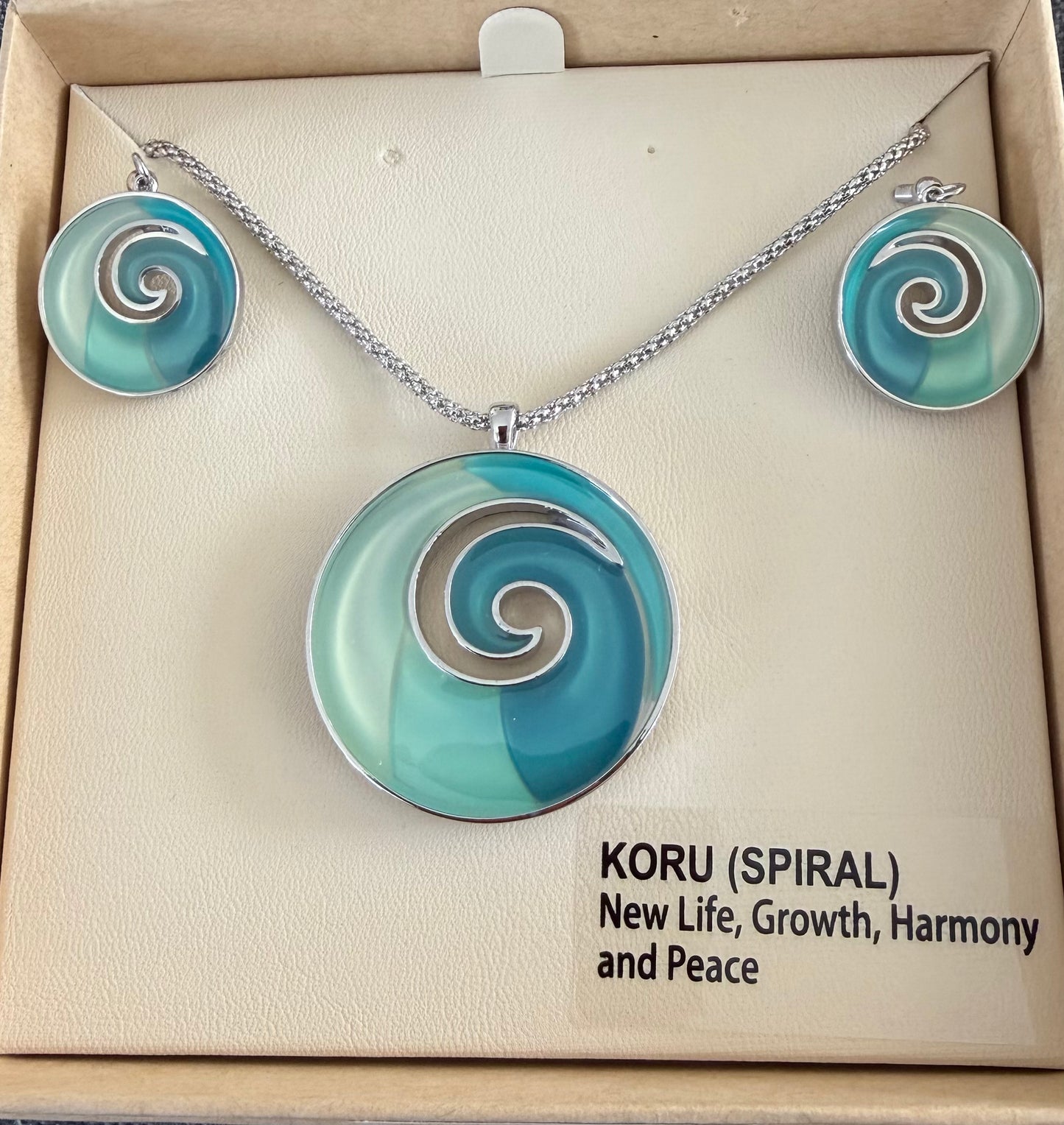 Turquoise Aqua Koru Necklace and Earrings