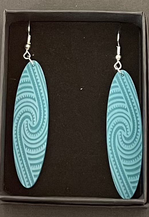 Turquoise spiral patterned earrings in a black box