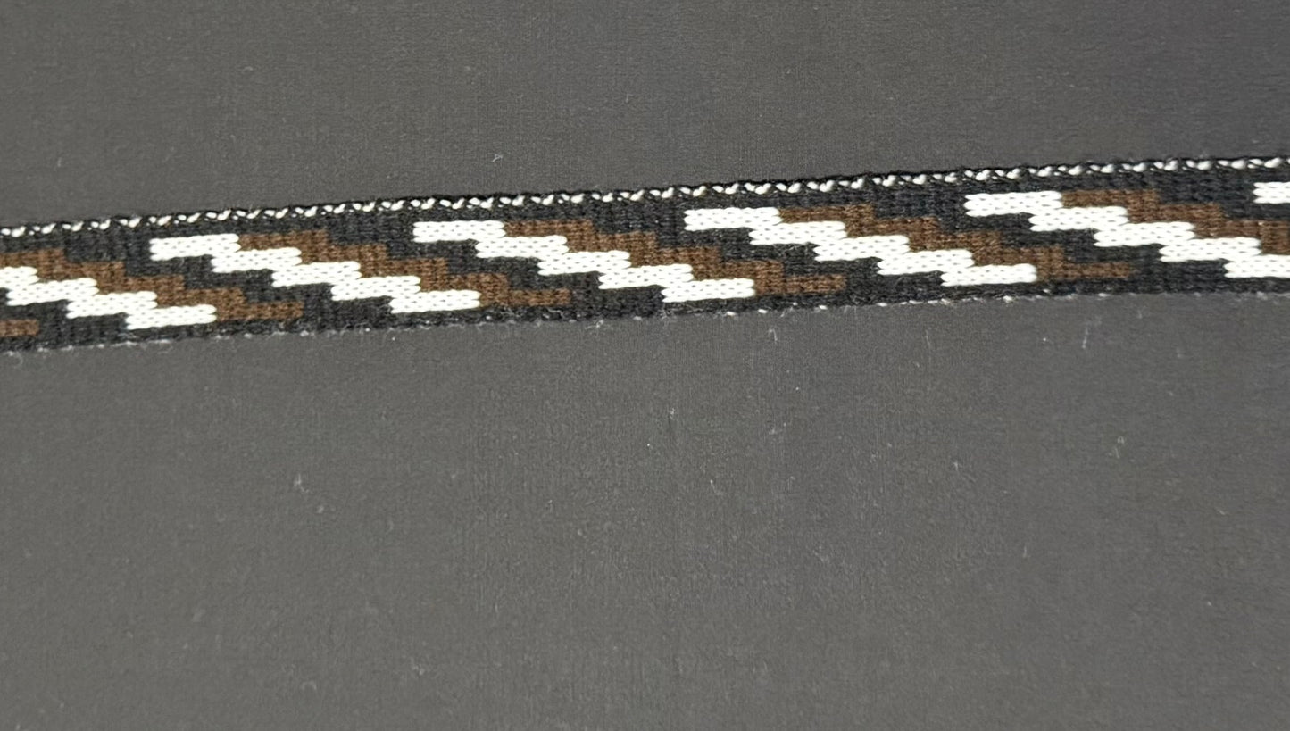 1inch Dark Brown Black and White Poutama Taniko Design Band