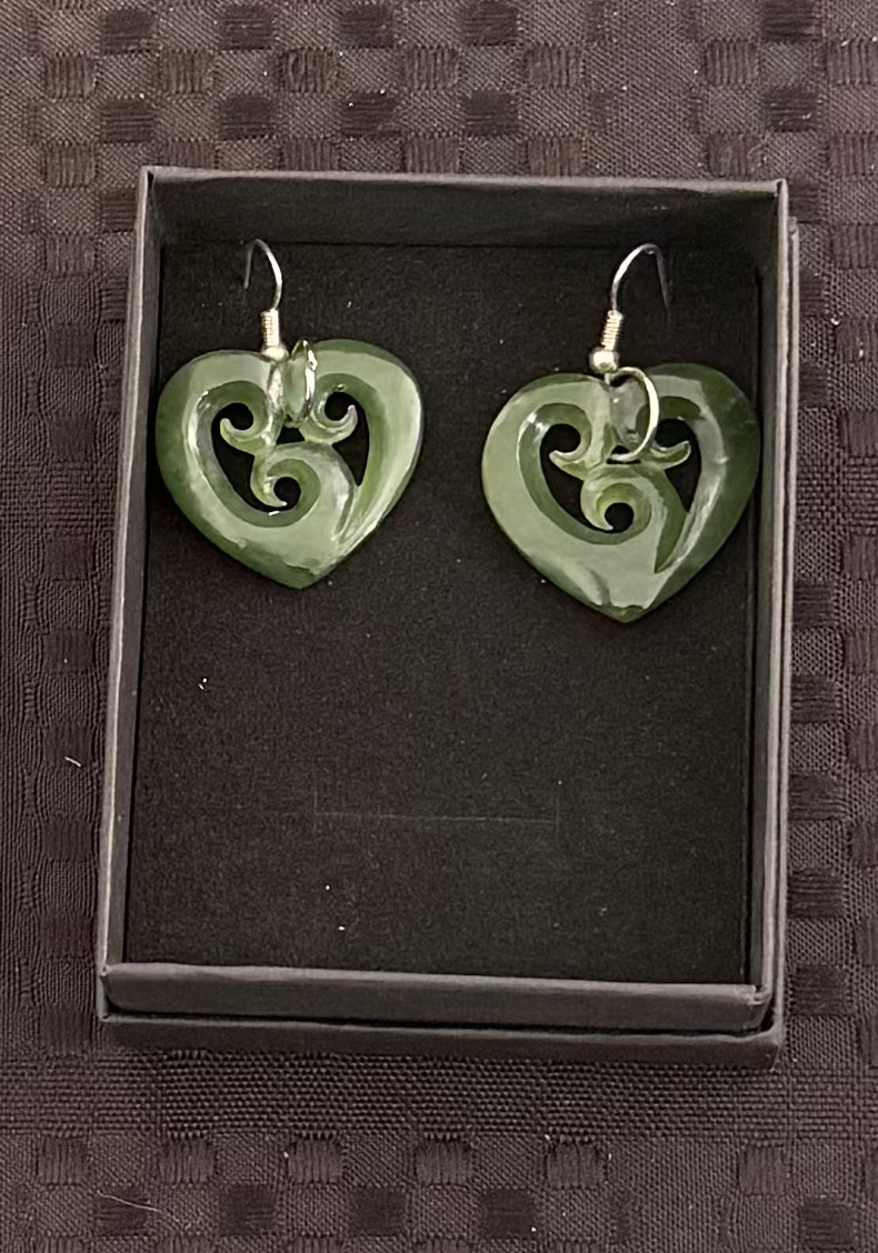 Greenstone triple heart Earrings