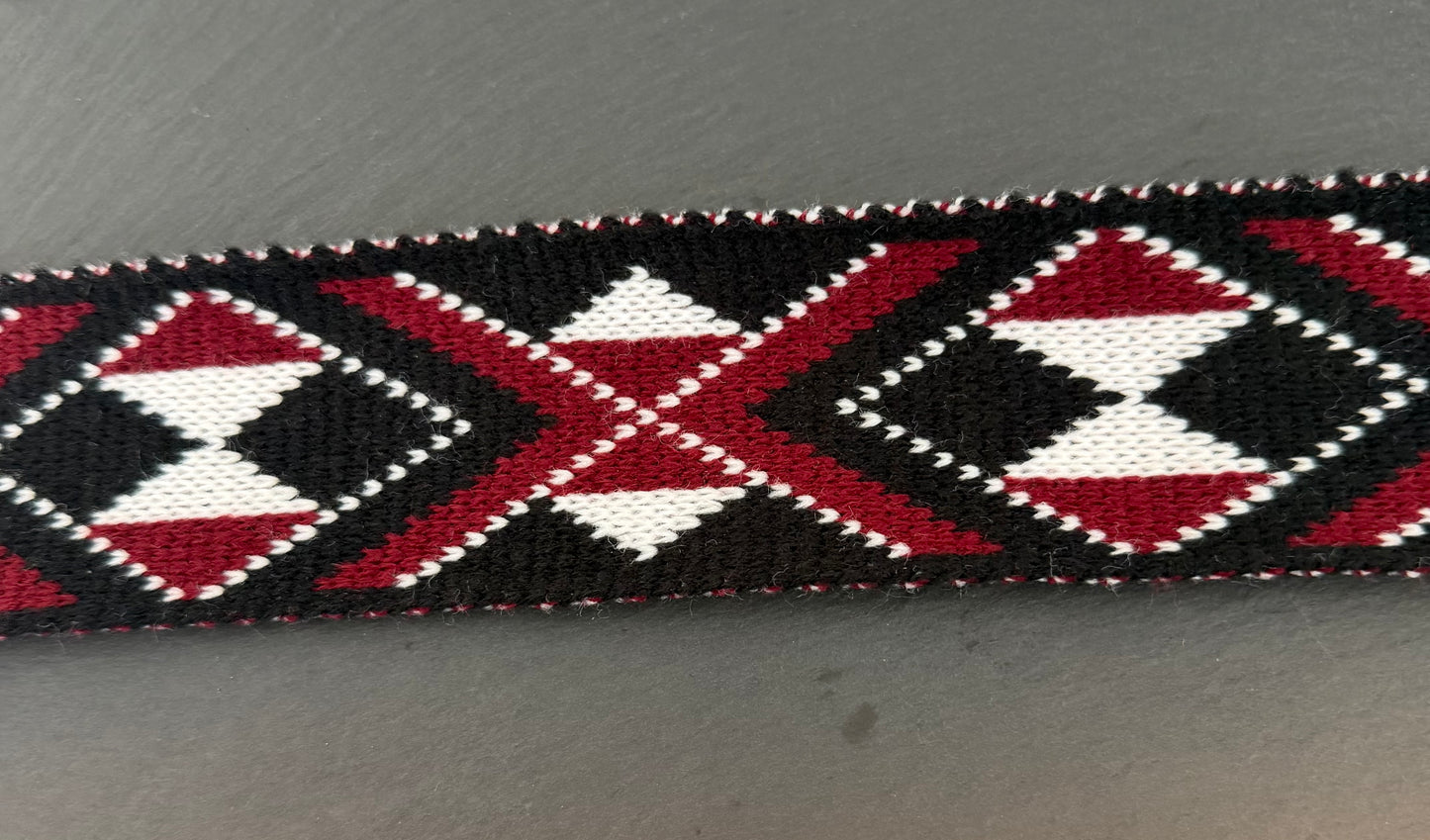 Maroon black and White Pātiki 2.5inch - Taniko Band