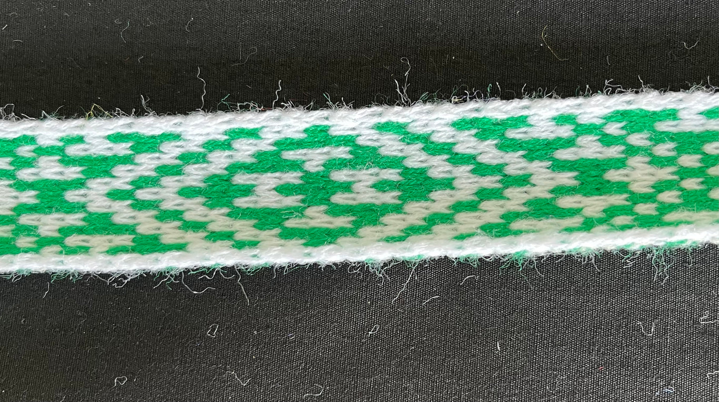 1inch White and Emerald Green - Taniko Band