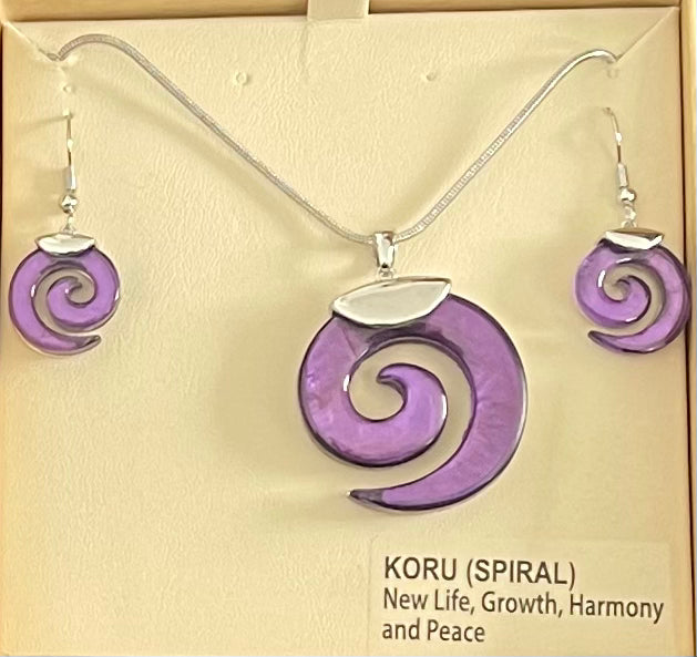 Purple Resin Koru Necklace and Earrings