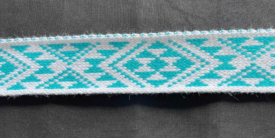 White and turquoise Pātiki - Taniko Band 2 in