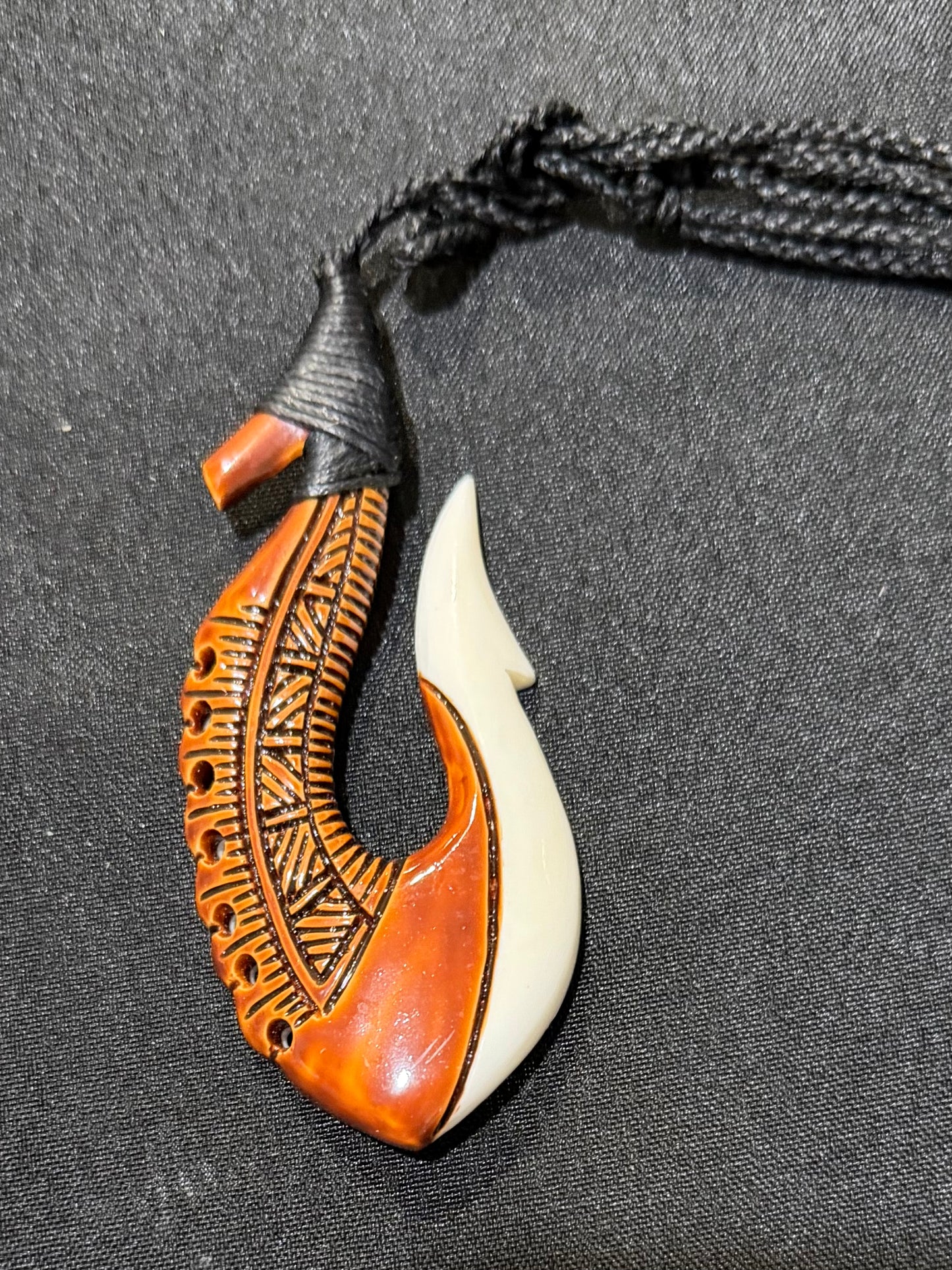 Hook With Brown Stain-Bone Carving