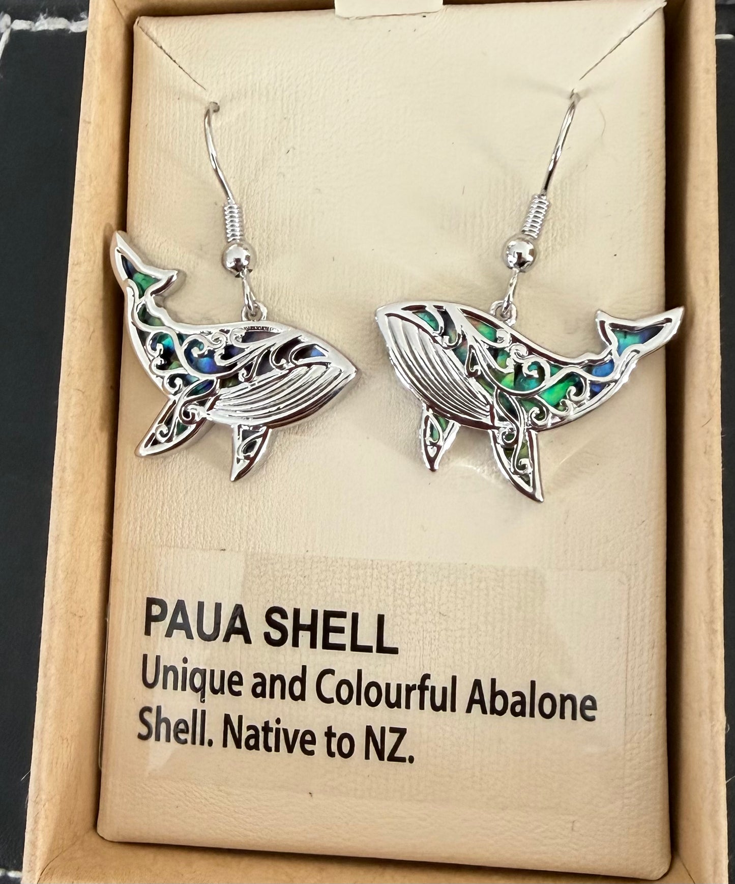 Paua whale Rhodium Earrings