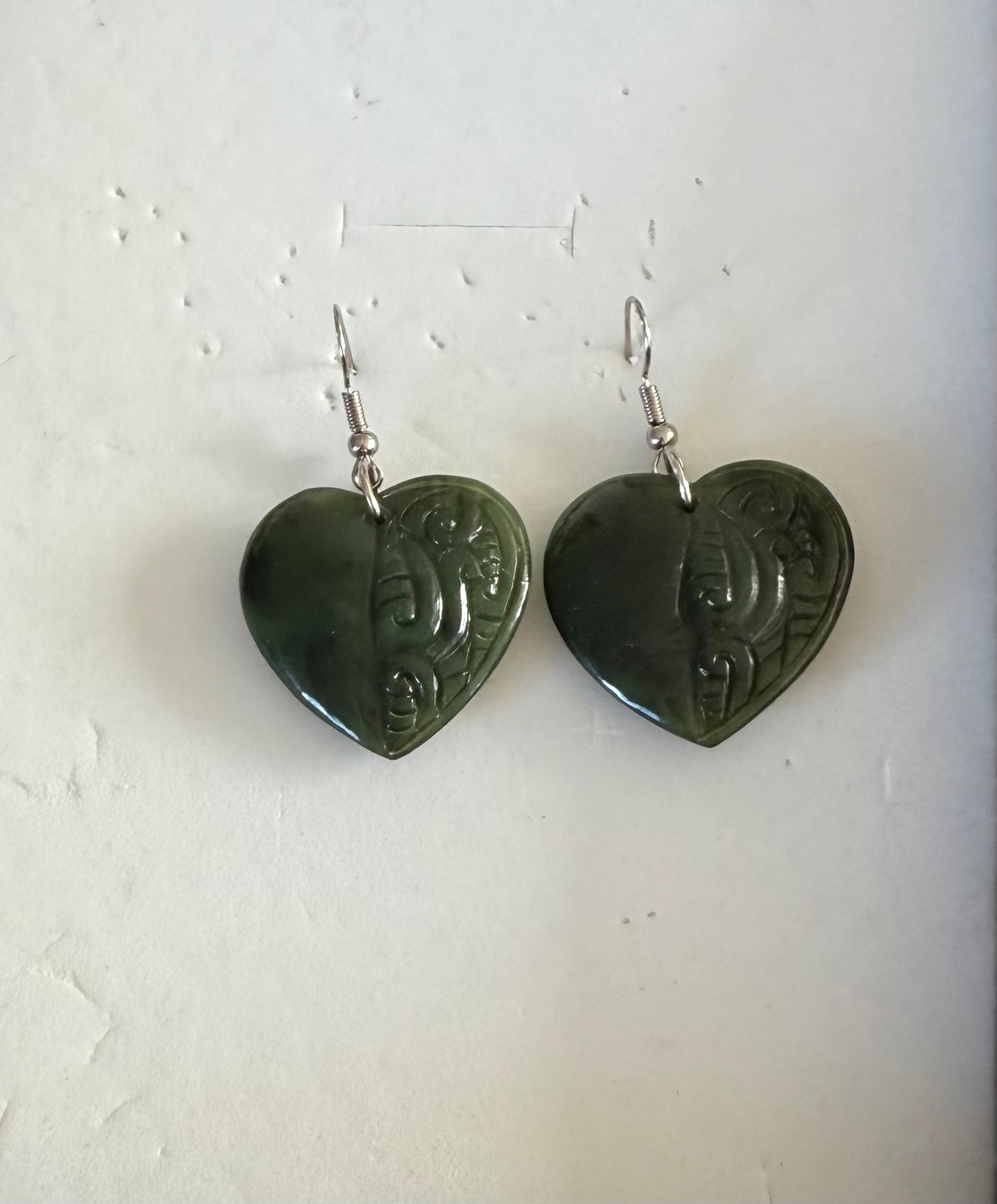 Engraved Heart Greenstone Earrings