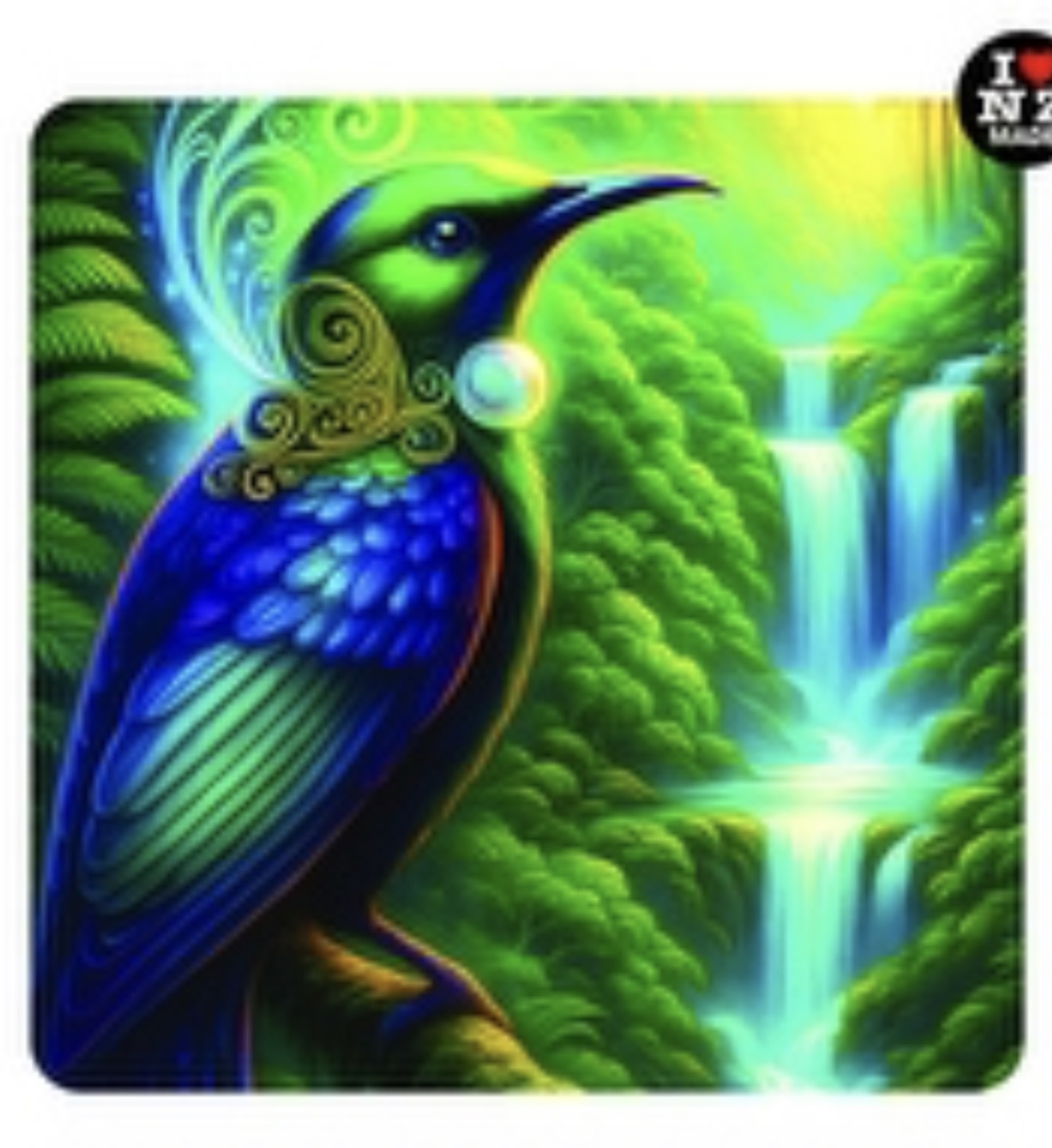 Maori Art Coaster by Artist Doug Healey - Tui at the Waterfall