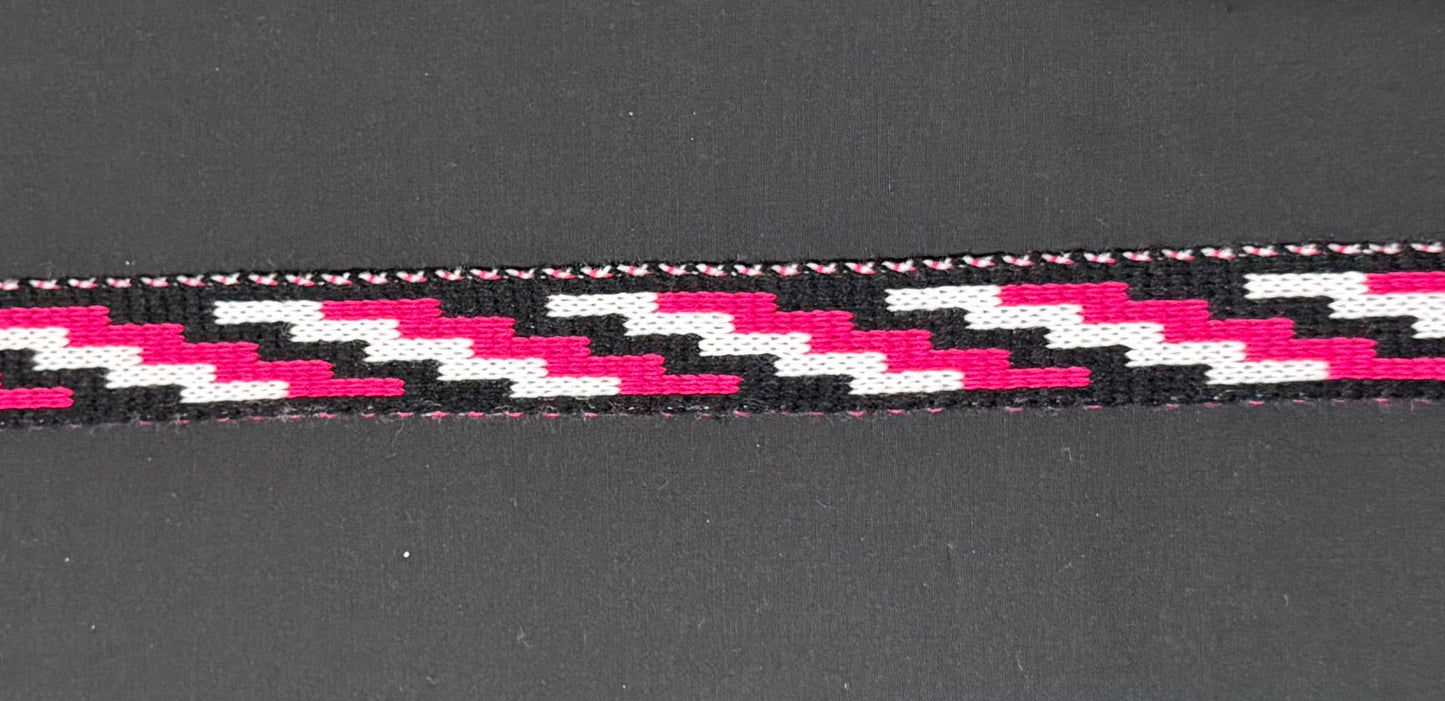 1inch Hot Pink and White Poutama Taniko Design Band