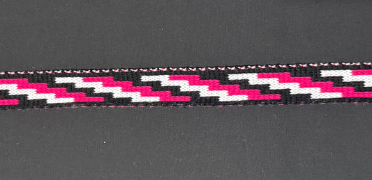 1inch Hot Pink Black and White Poutama Taniko Band