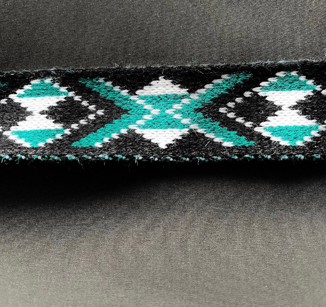 Turquoise Black and white Pātiki - Taniko Band 2inch