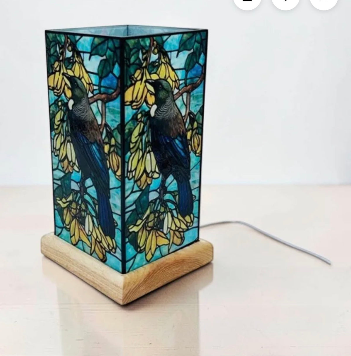 NZ Native Tui and Kōwhai Tree - Stain Glass lamp