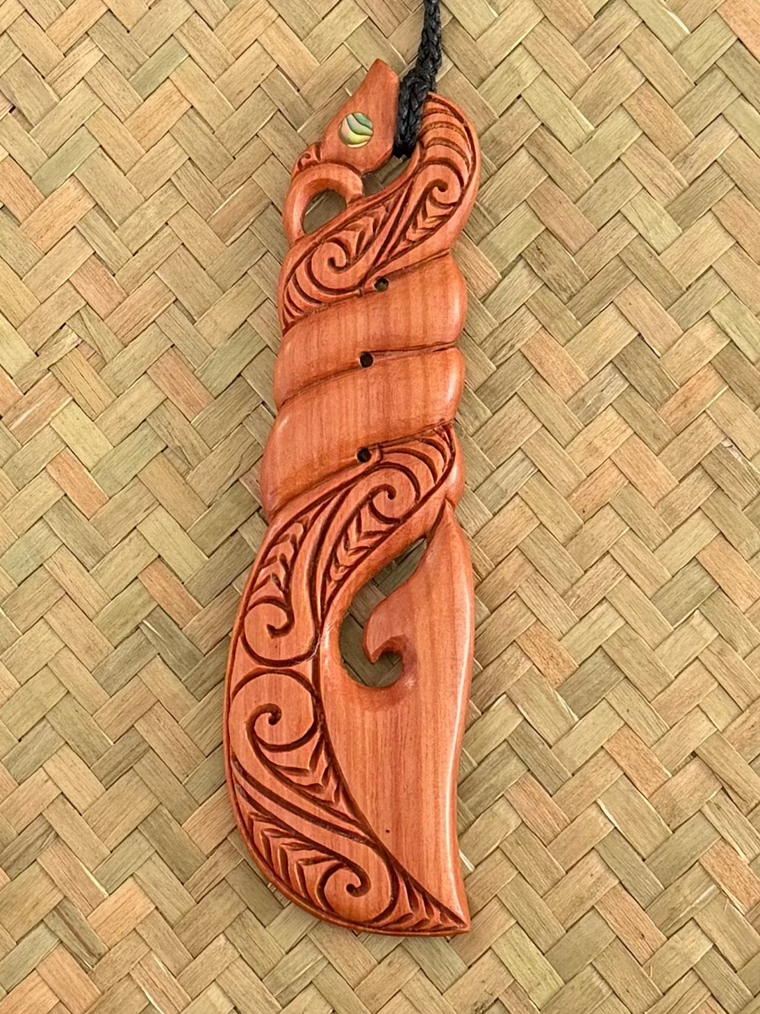 Wooden Twist with Paua Pendant - Carving