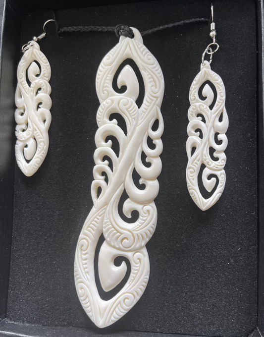 Bone Koru Set - Bone Necklace & Earrings