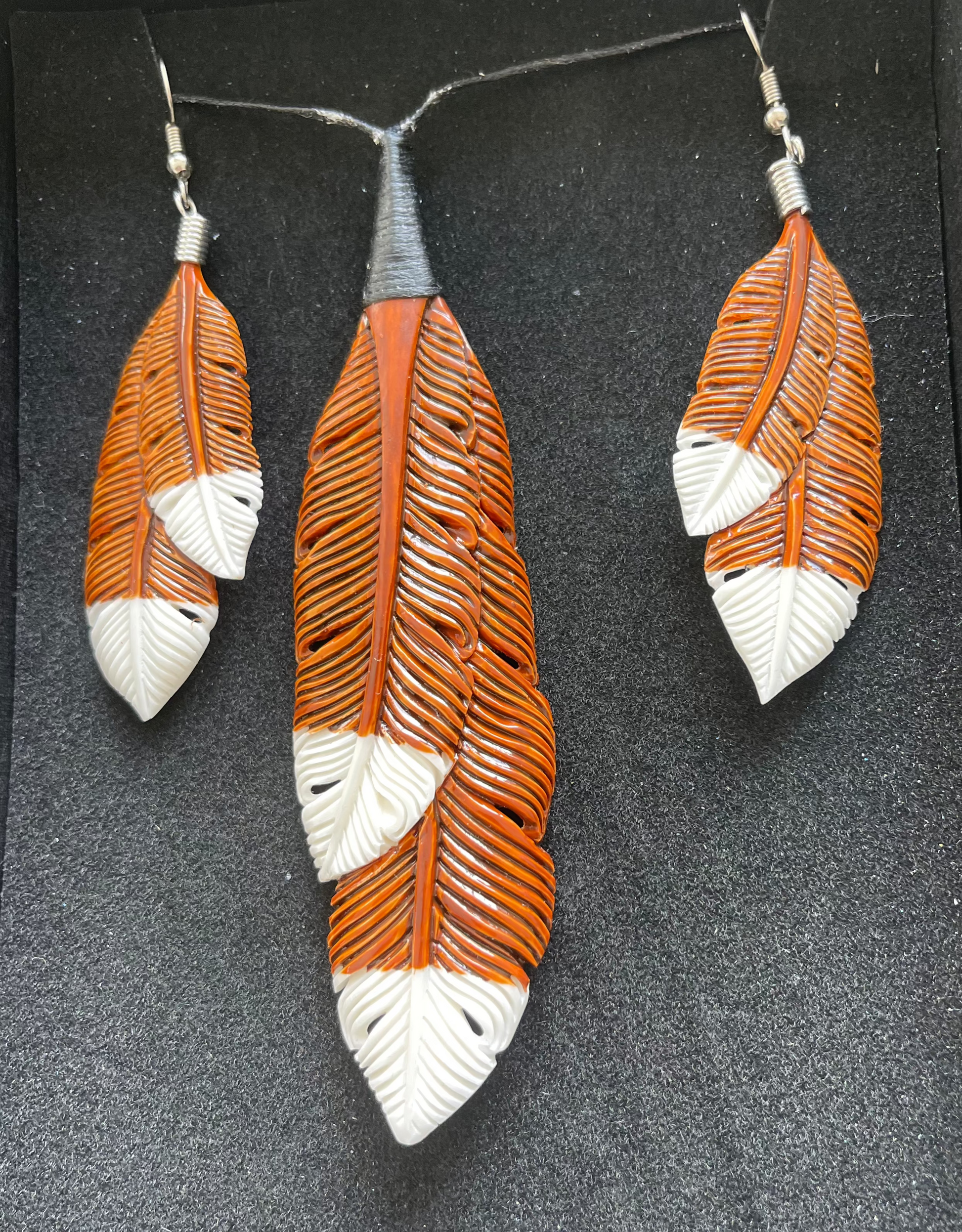Bone Feather Set - Bone Necklace & Earrings