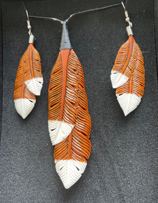 Bone Feather Set - Bone Necklace & Earrings