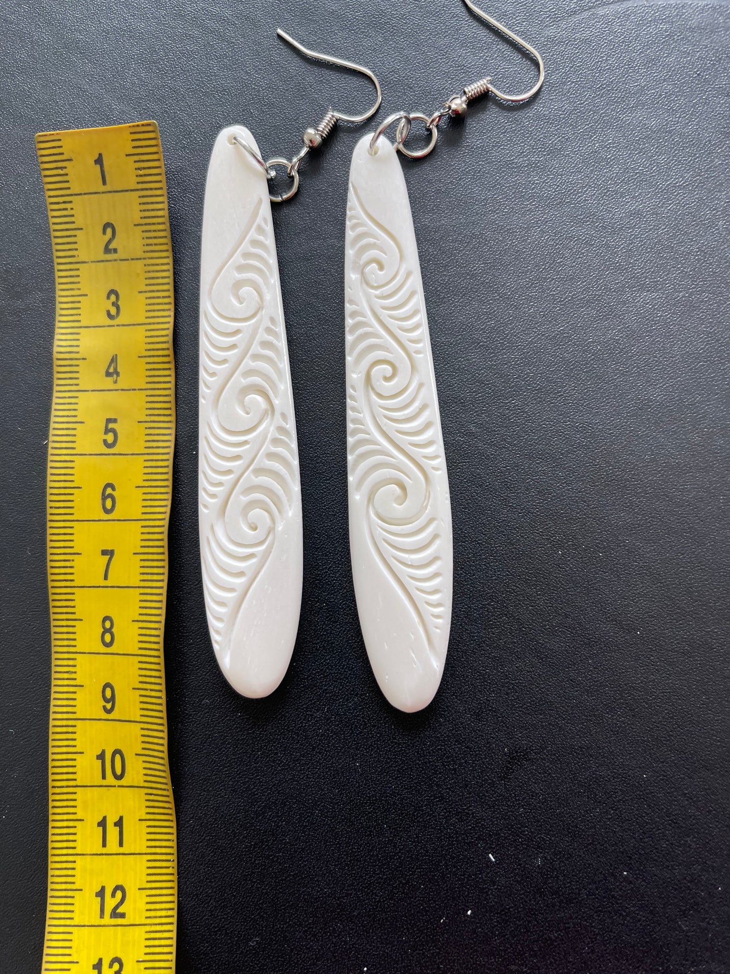 Long Toki - Carved Bone Earrings