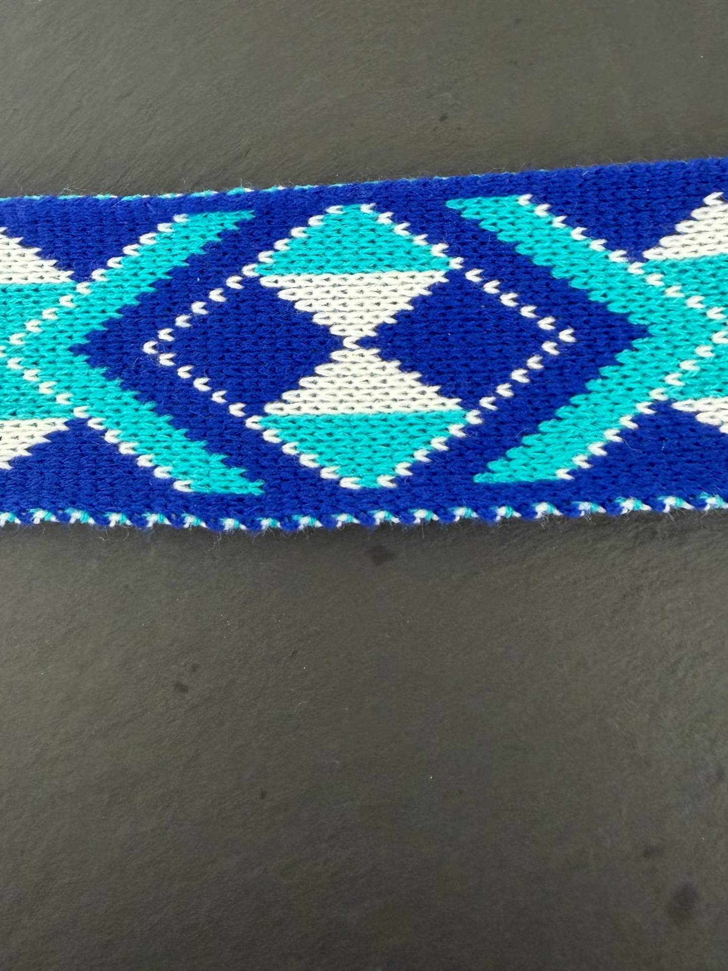 Royal blue turquoise and White Pātiki 2.5inch - Taniko Band