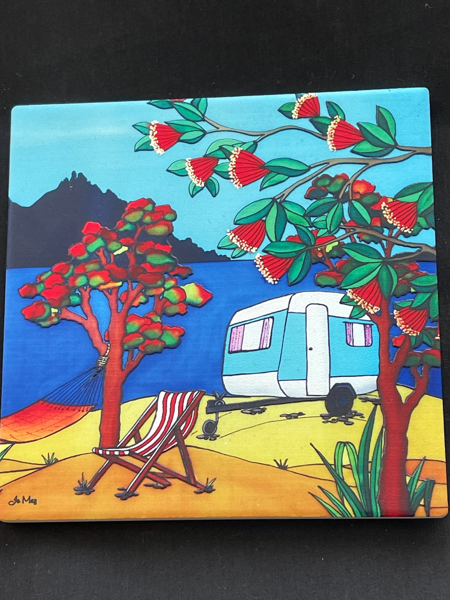 Square Camping Beach - Ceramic Wall Art