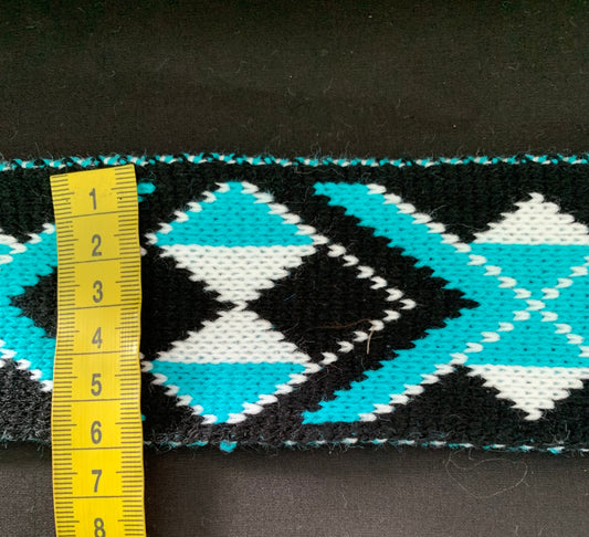 Turquoise Black and White Pātiki - Taniko Band 2.5inch