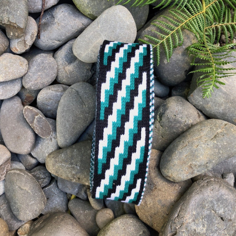 Jade Green Black and White Poutama - Taniko Band 2.5inch
