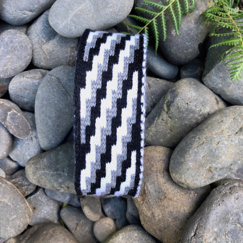 Grey Black and White Poutama - Taniko Band 2.5inch