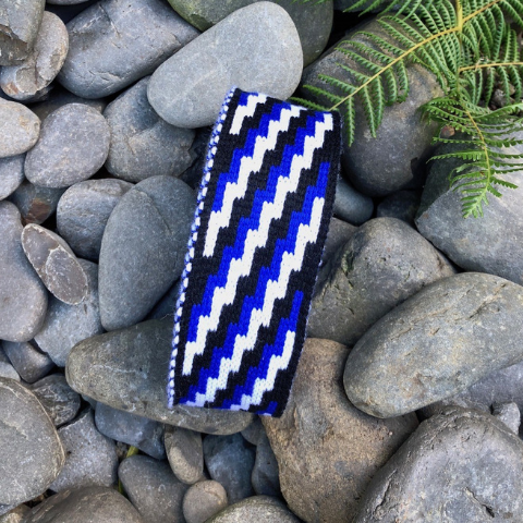 Royal Blue Black and White Poutama - Taniko Band 2.5inch